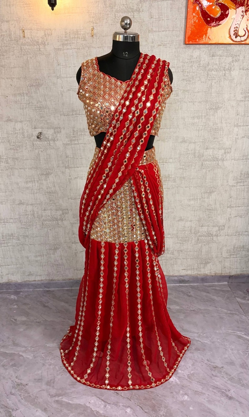 Sangeet Wear Red Readymade Lehenga Saree