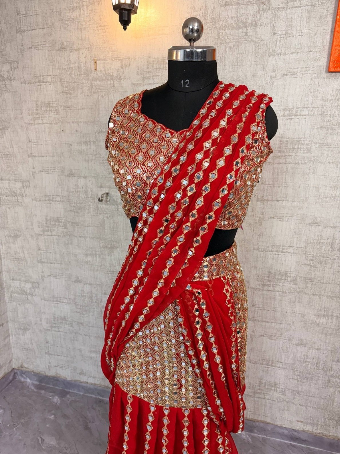 Sangeet Wear Red Readymade Lehenga Saree