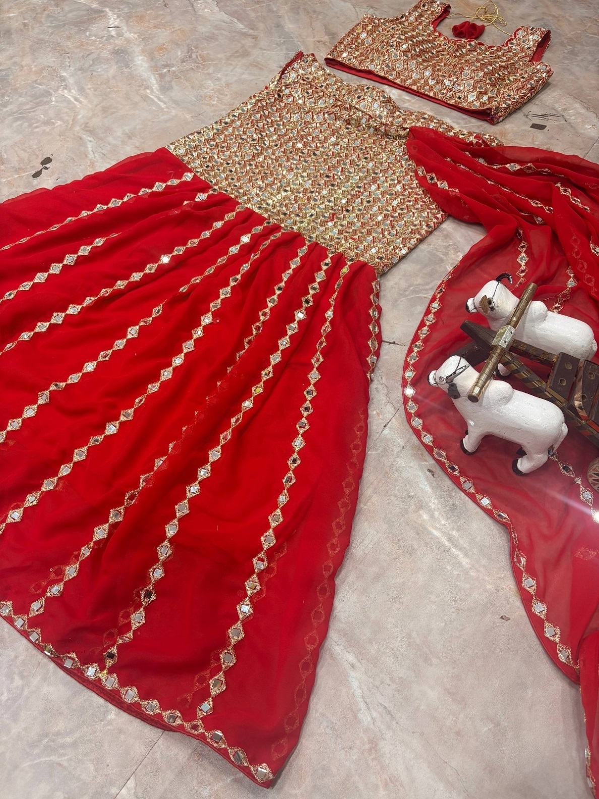Sangeet Wear Red Readymade Lehenga Saree