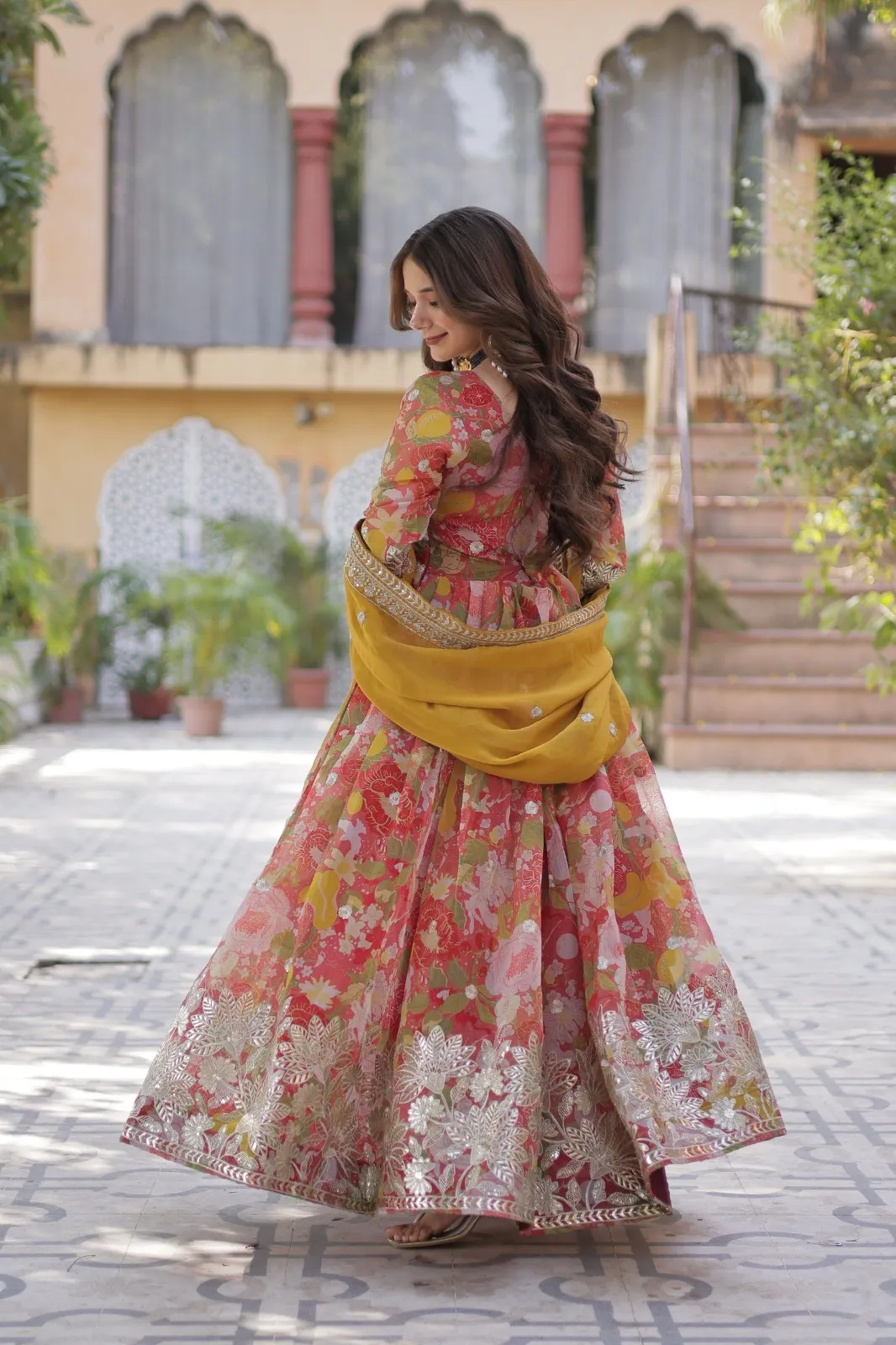 Alia Cut Pink Printed Gown with Dupatta for Occasion
