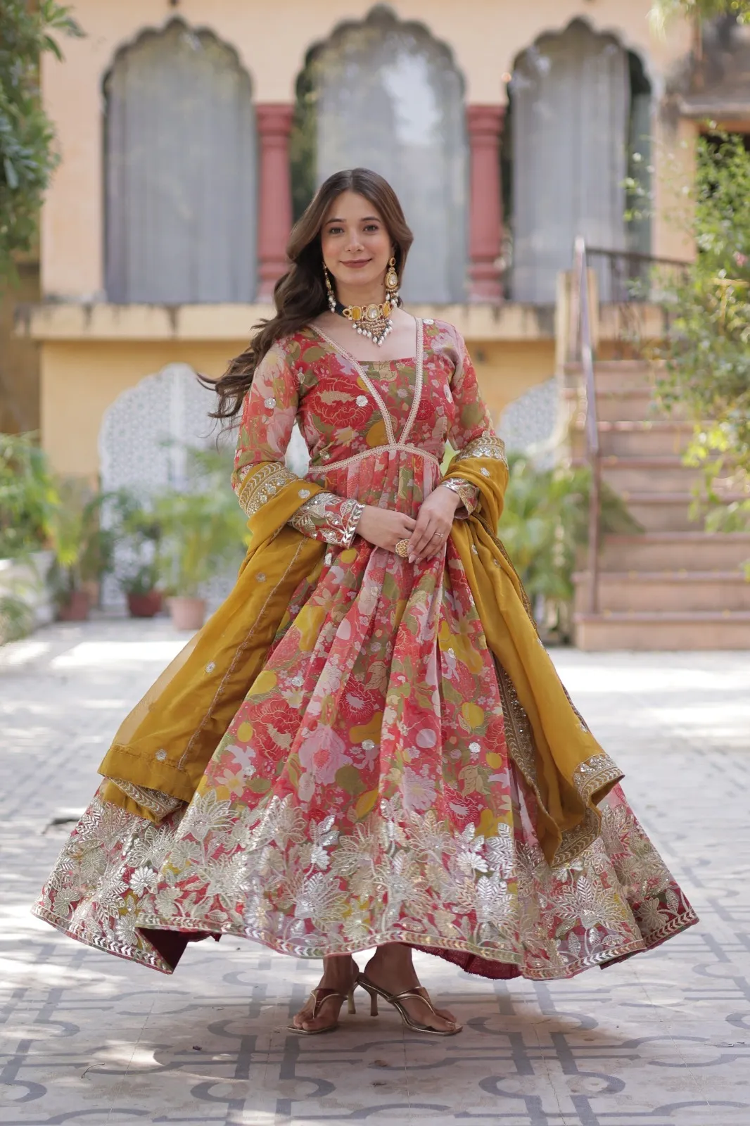Alia Cut Pink Printed Gown with Dupatta for Occasion