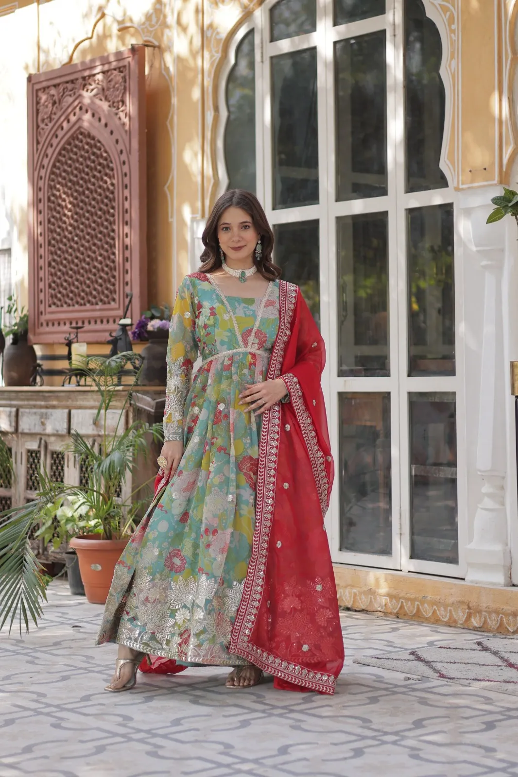 Alia Cut Printed Gown with Dupatta for Girls