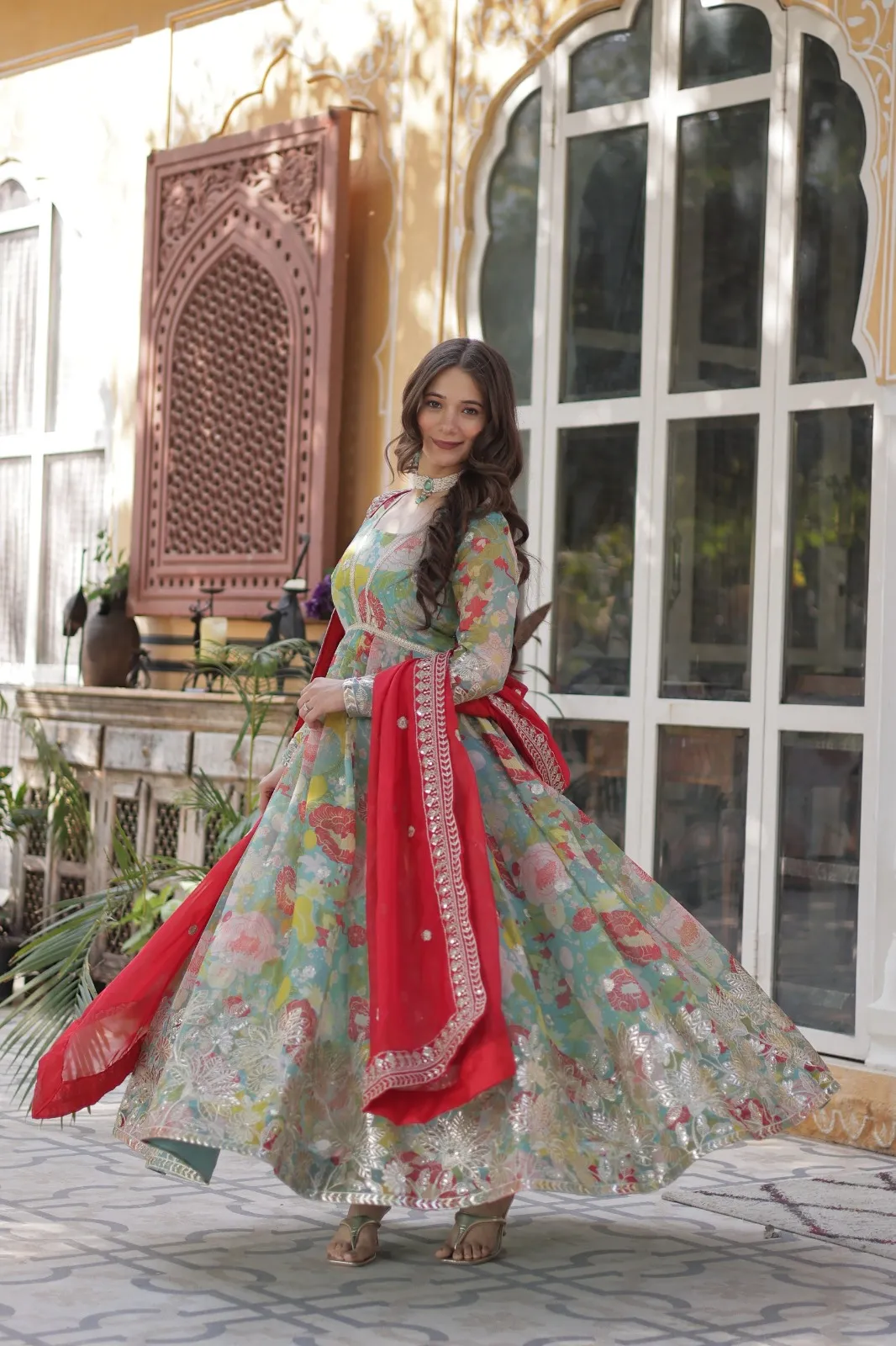 Alia Cut Printed Gown with Dupatta for Girls