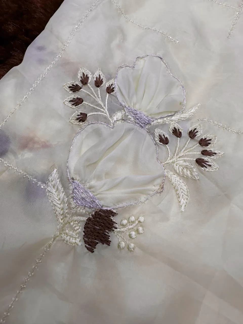 Applique work Cream Designer Saree