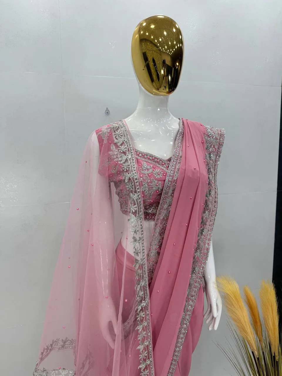 Baby Pink Designer Saree with Dupatta