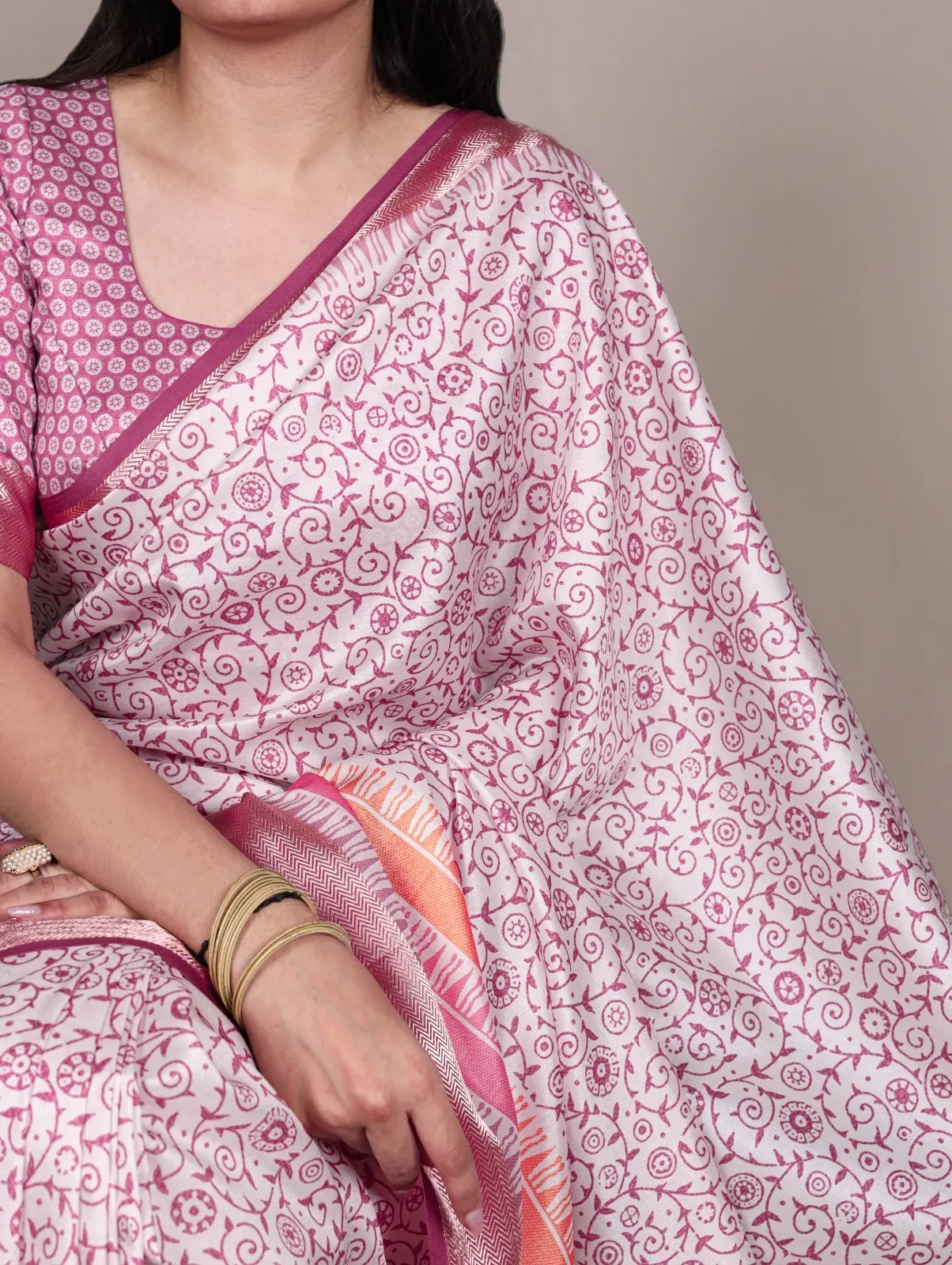 Baby Pink Floral Taser Silk Saree