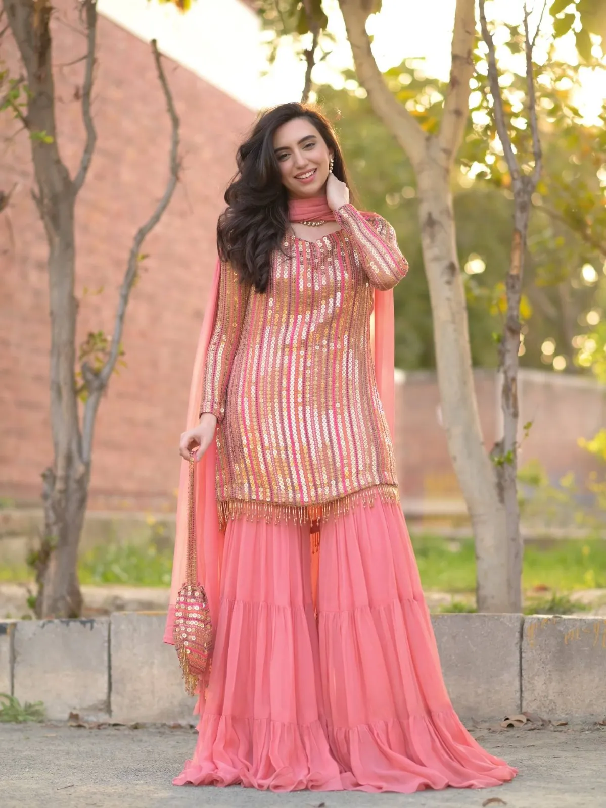 Baby Pink Short Top with Flair Plazzo Set