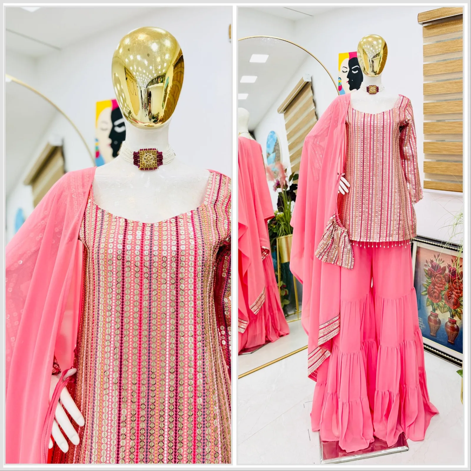 Baby Pink Short Top with Flair Plazzo Set