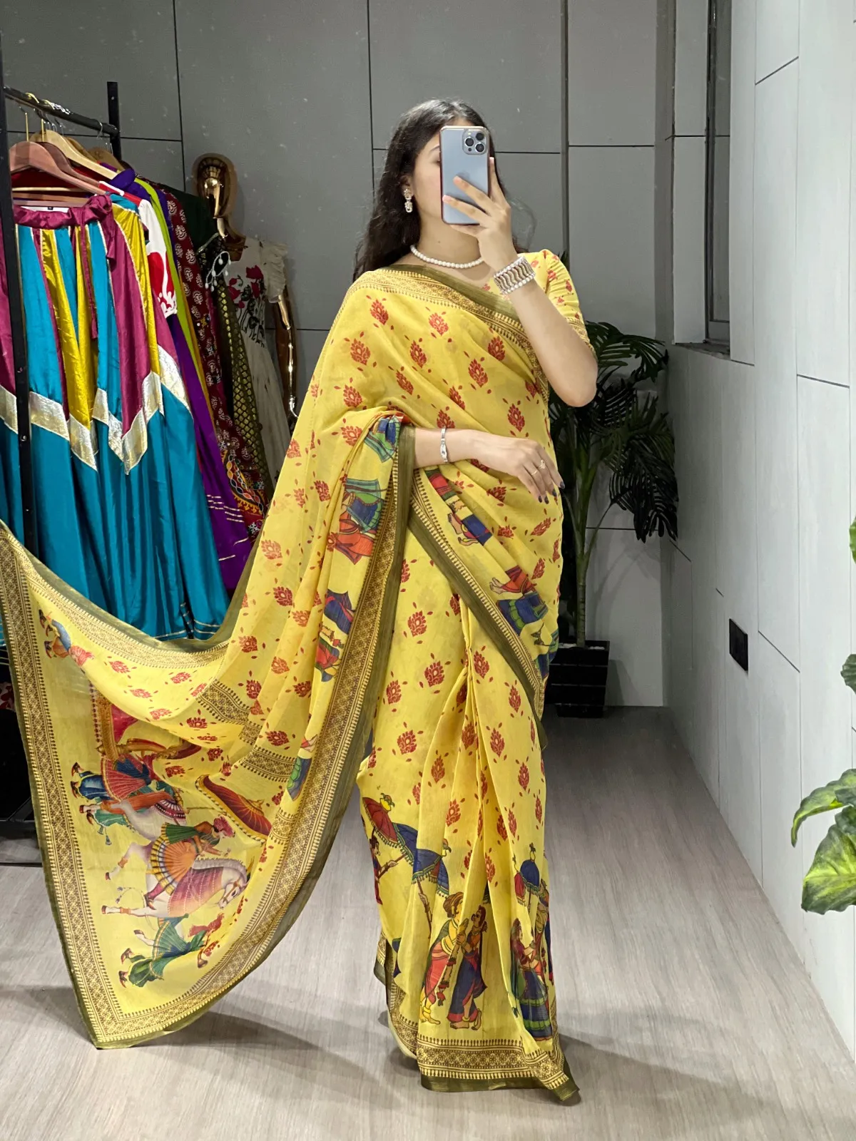 Barat Printed Yellow Saree Under 1000