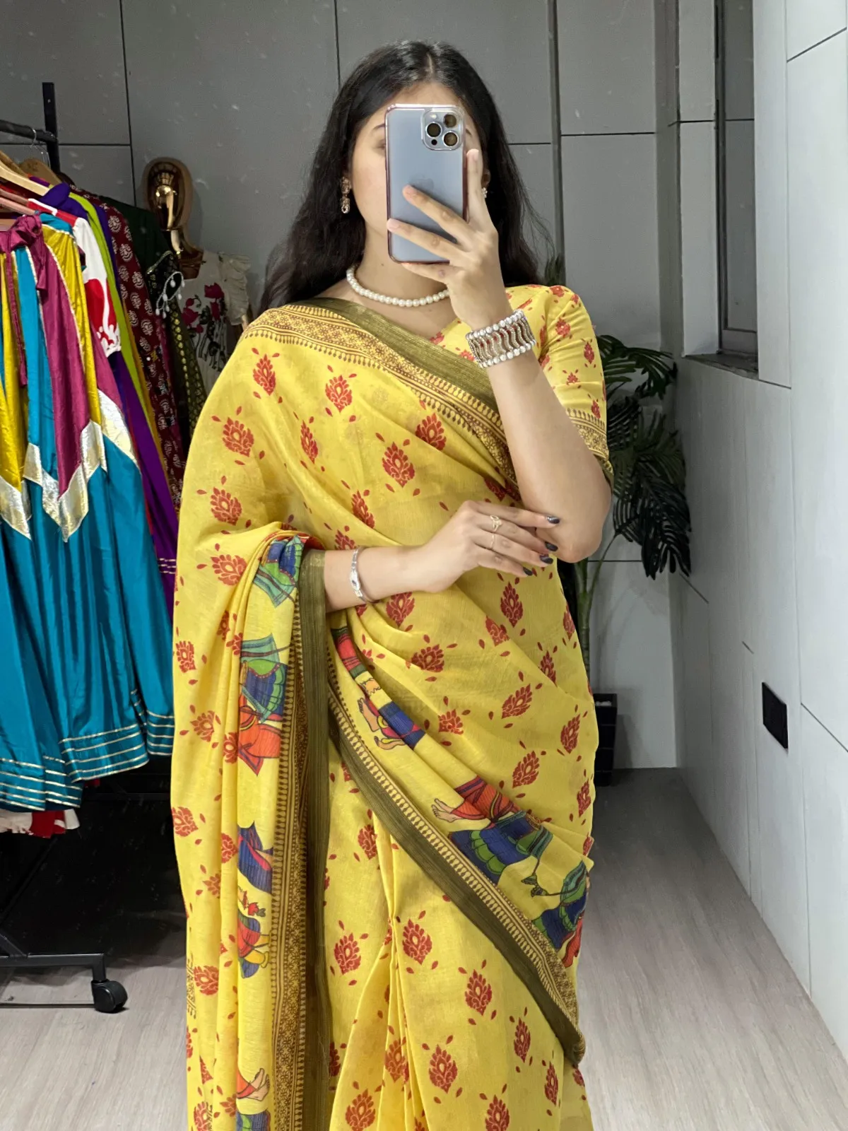 Barat Printed Yellow Saree Under 1000 - Image 2