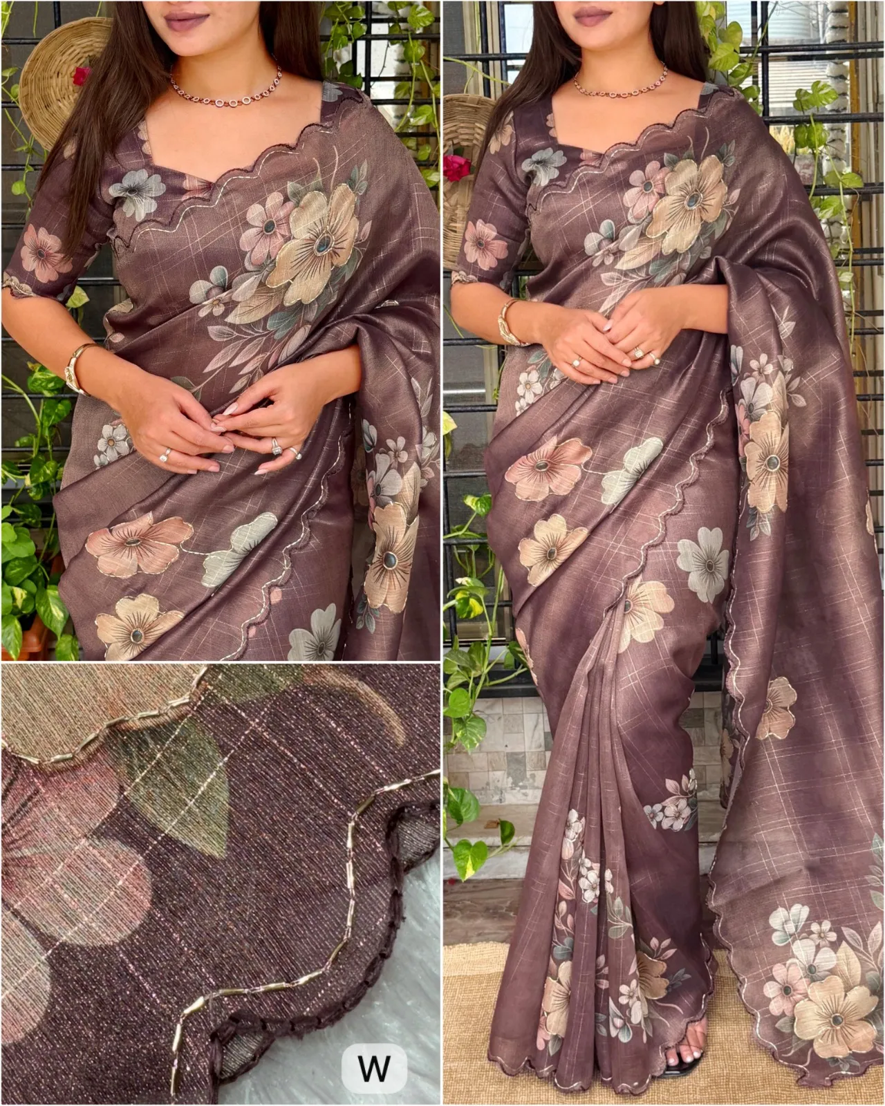 Beads and Cut work Floral Office Party Saree