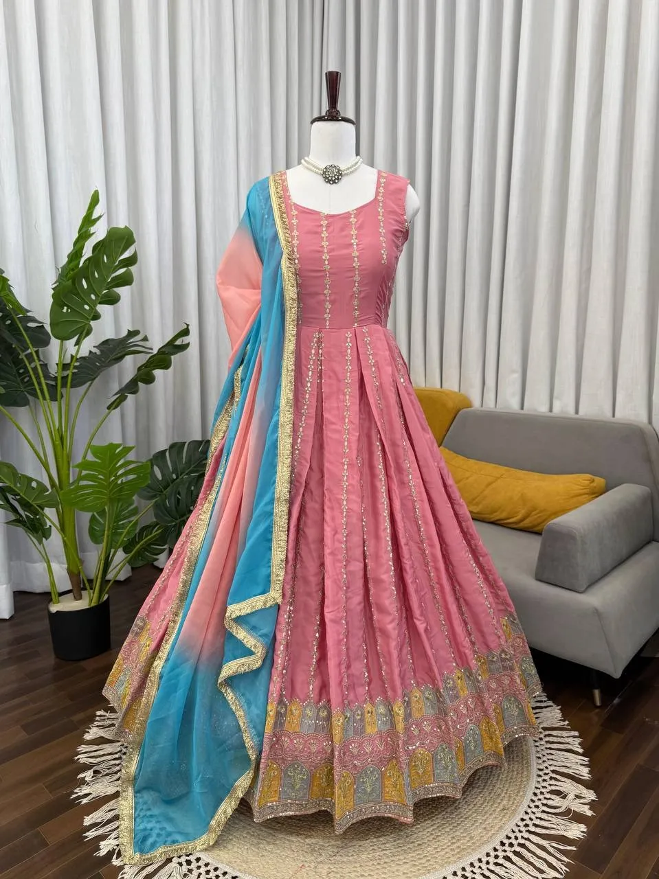 Beautiful Peach Anarkali Set