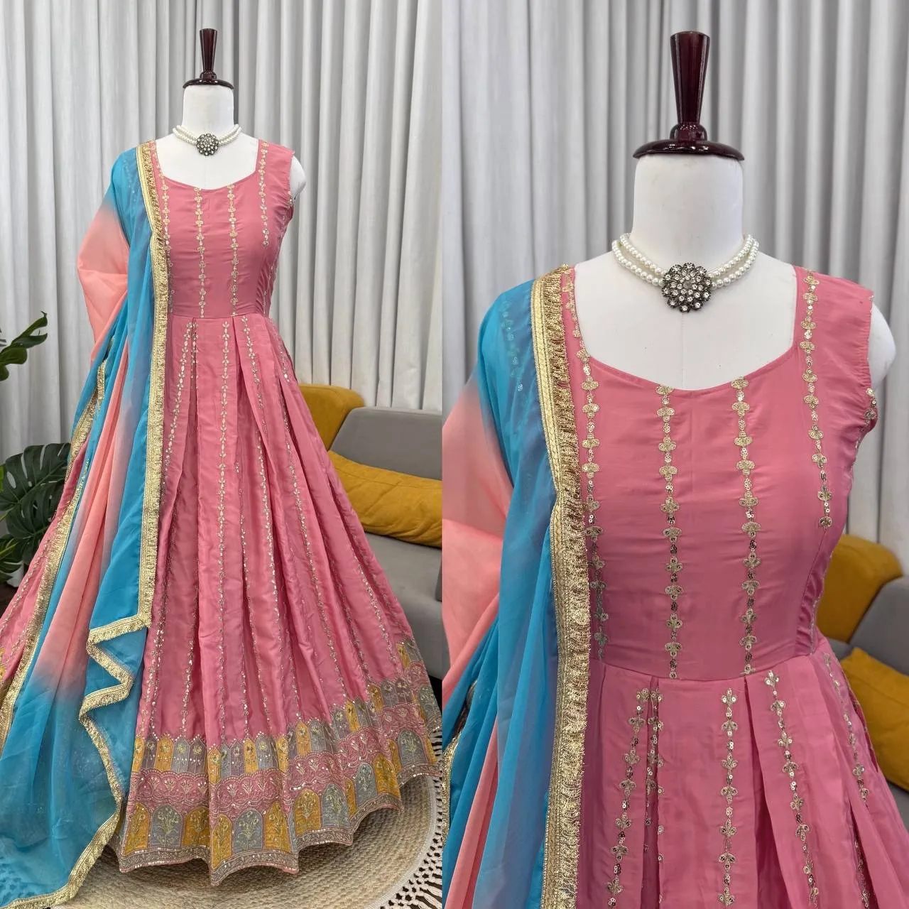 Beautiful Peach Anarkali Set