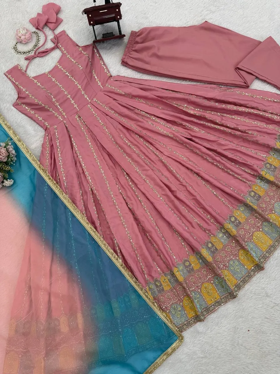Beautiful Peach Anarkali Set