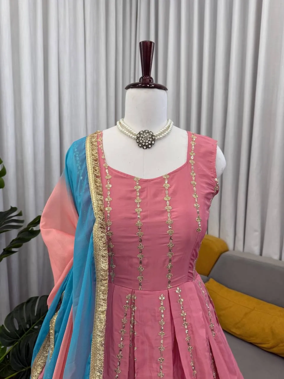 Beautiful Peach Anarkali Set