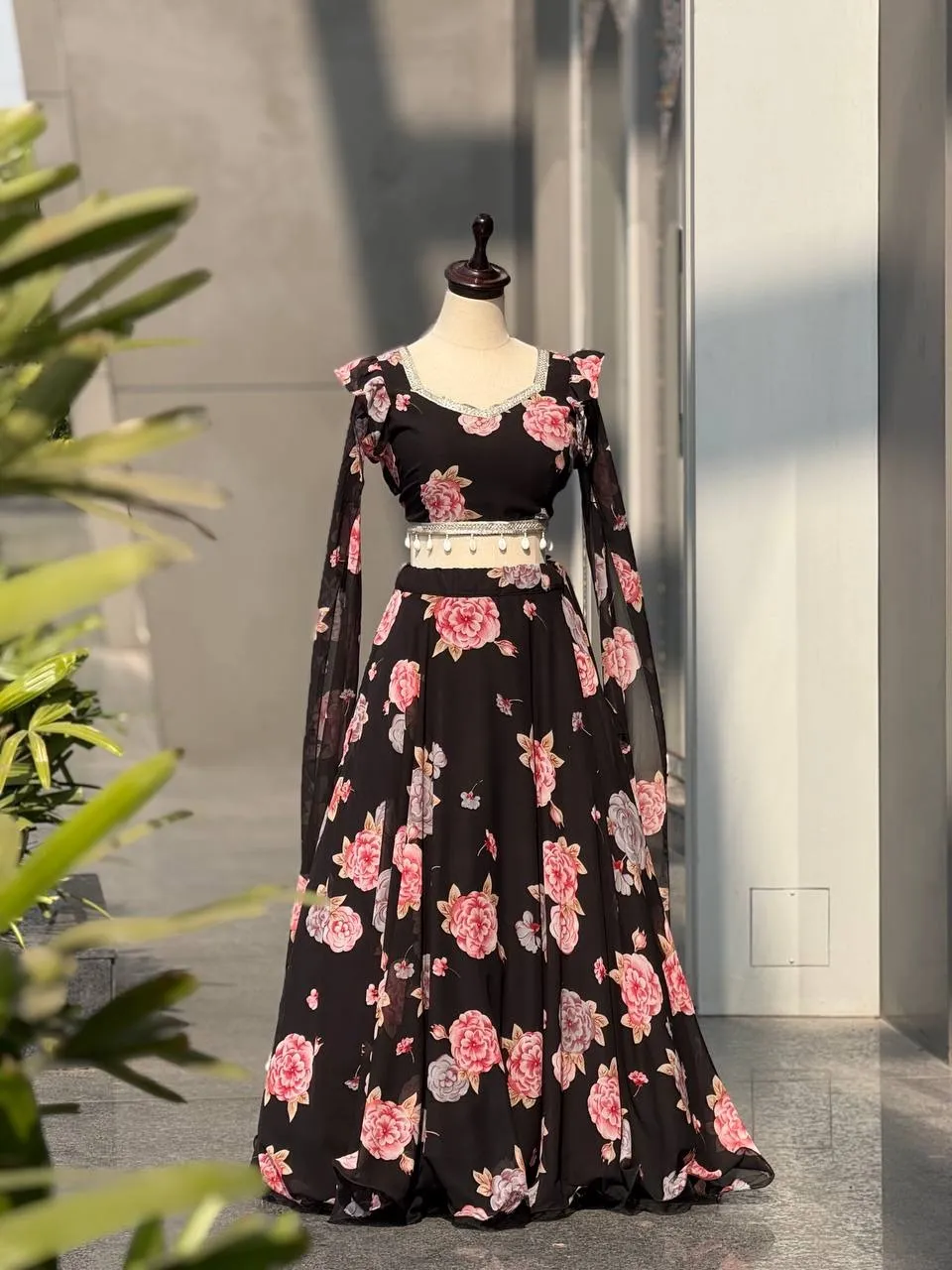 Black Kalamkari Readymade Lehenga with Fancy Blouse