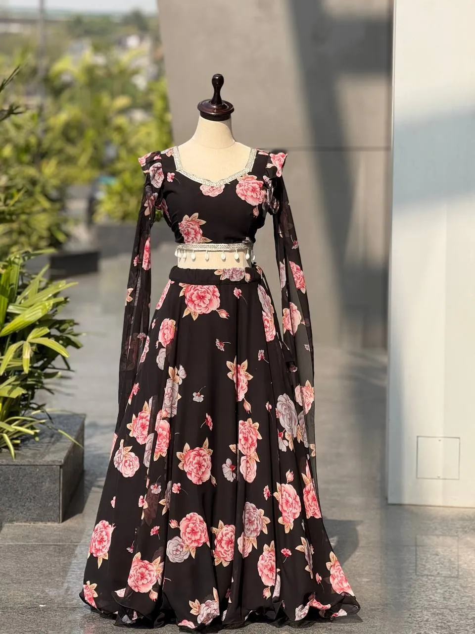 Black Kalamkari Readymade Lehenga with Fancy Blouse