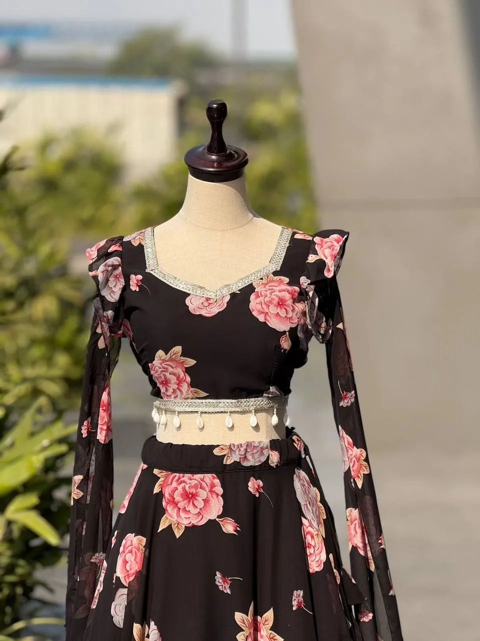 Black Kalamkari Readymade Lehenga with Fancy Blouse