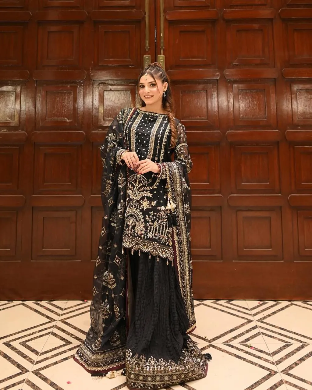 Black Pakistani Readymade Sharara Salwar Set