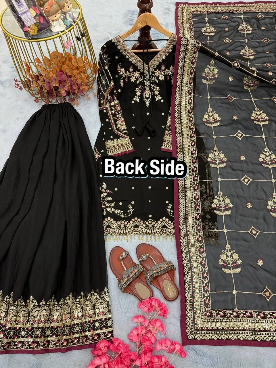 Black Pakistani Readymade Sharara Salwar Set