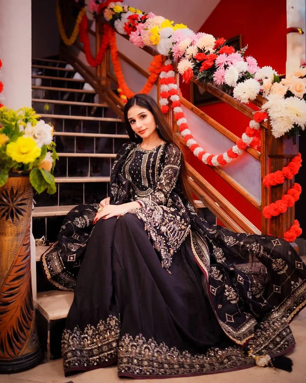 Black Pakistani Readymade Sharara Salwar Set