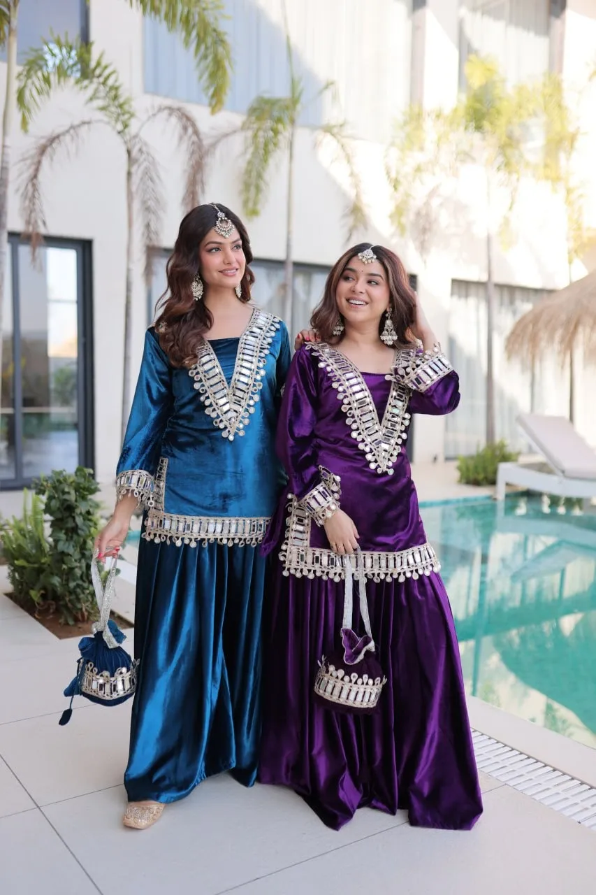 Blue Mirror Work Co ord Set with Batwa