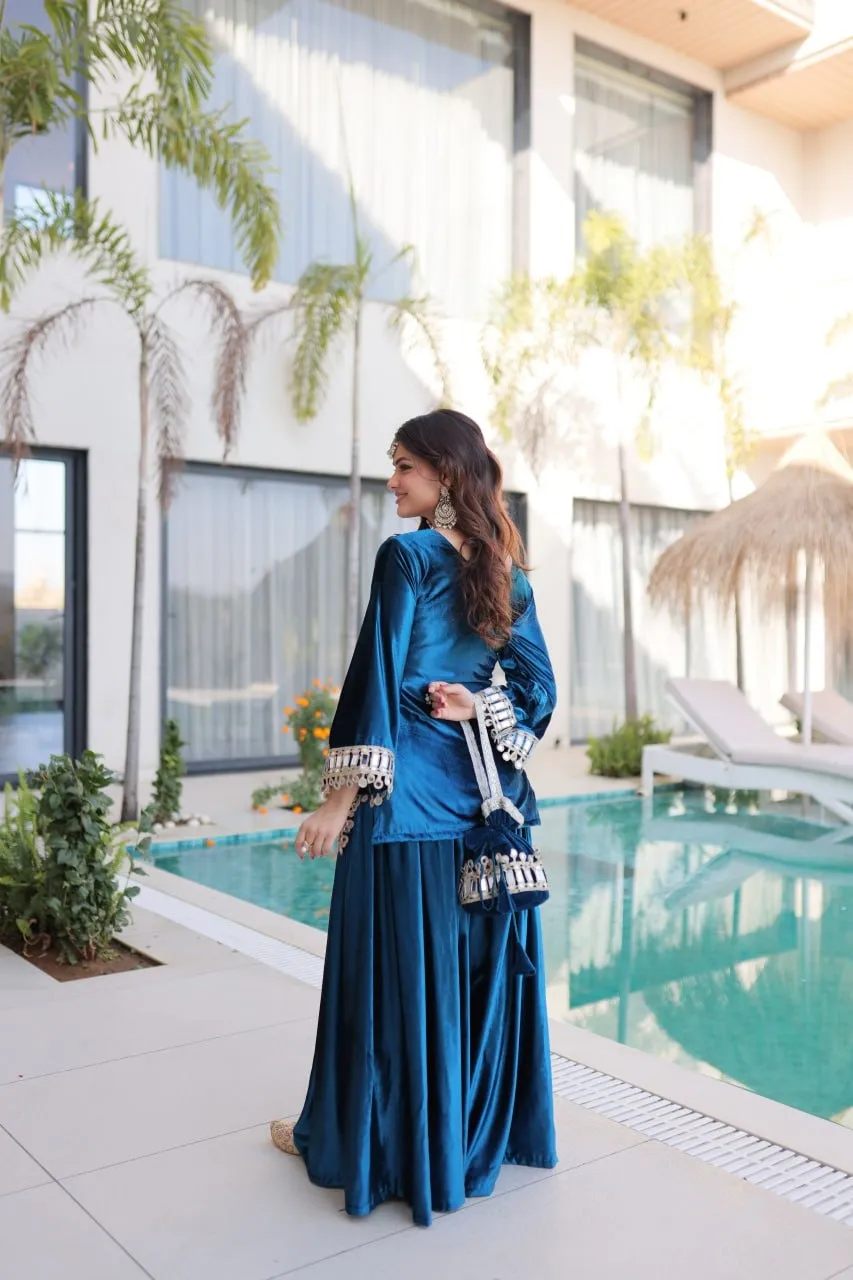 Blue Mirror Work Co ord Set with Batwa