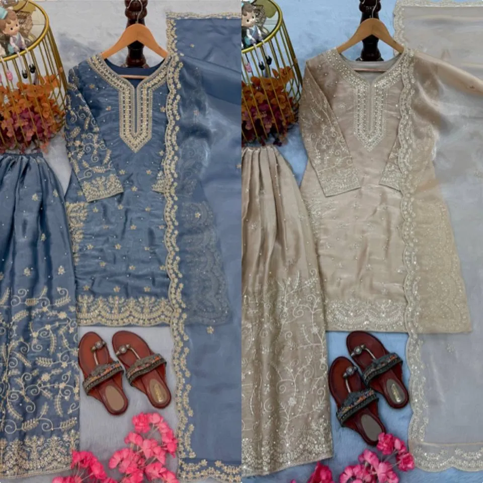 Blue Pakistani Plazzo Salwar Set Readymade