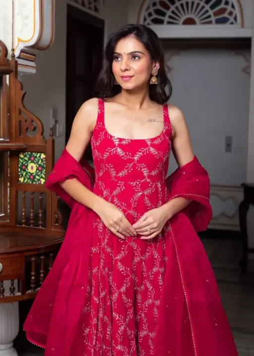 Cherry Red Bollywood Gown Design