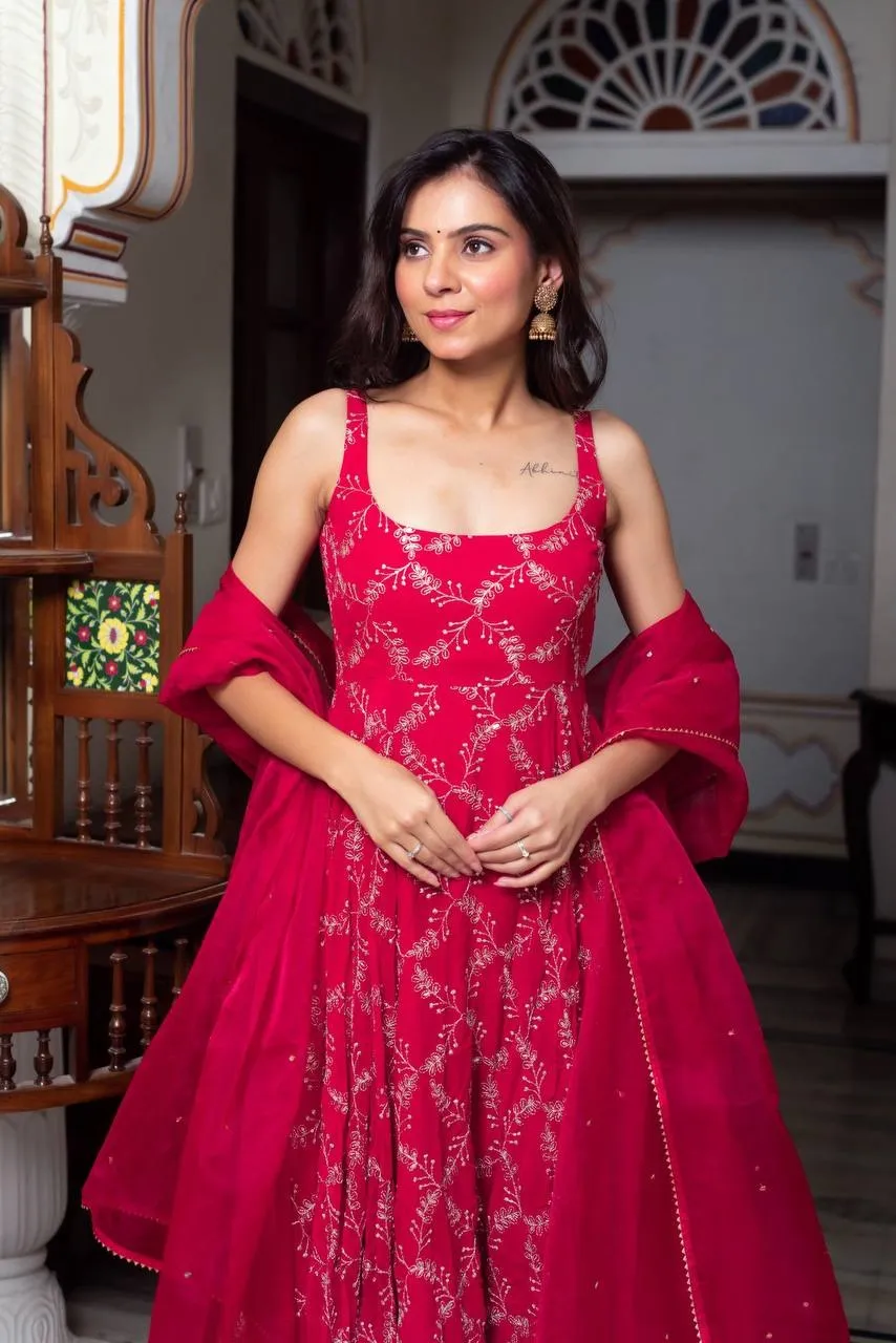 Cherry Red Bollywood Gown Design