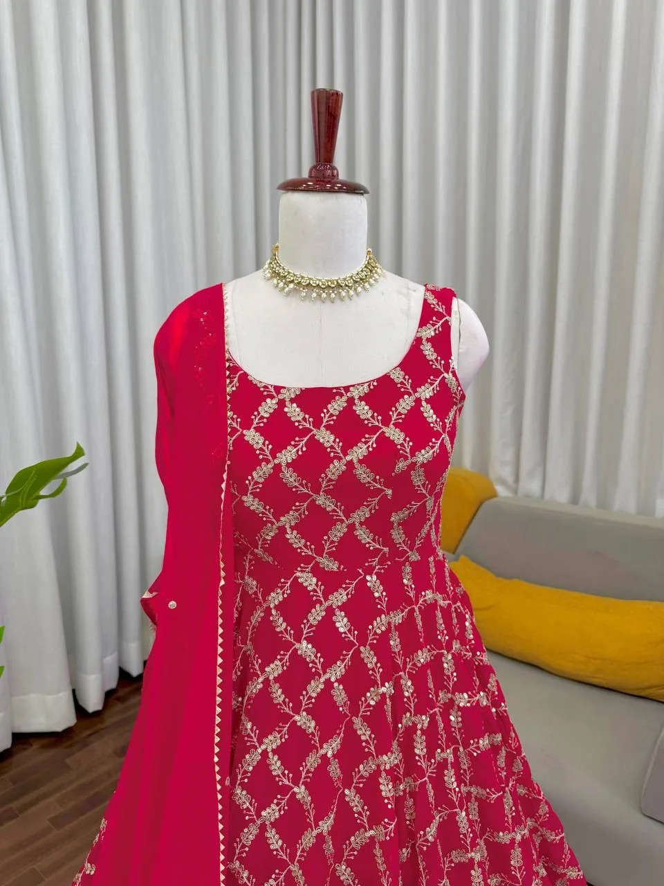 Cherry Red Bollywood Gown Design