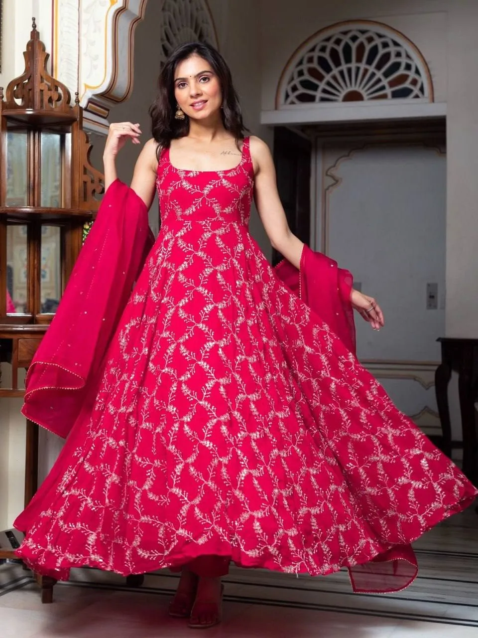 Cherry Red Bollywood Gown Design