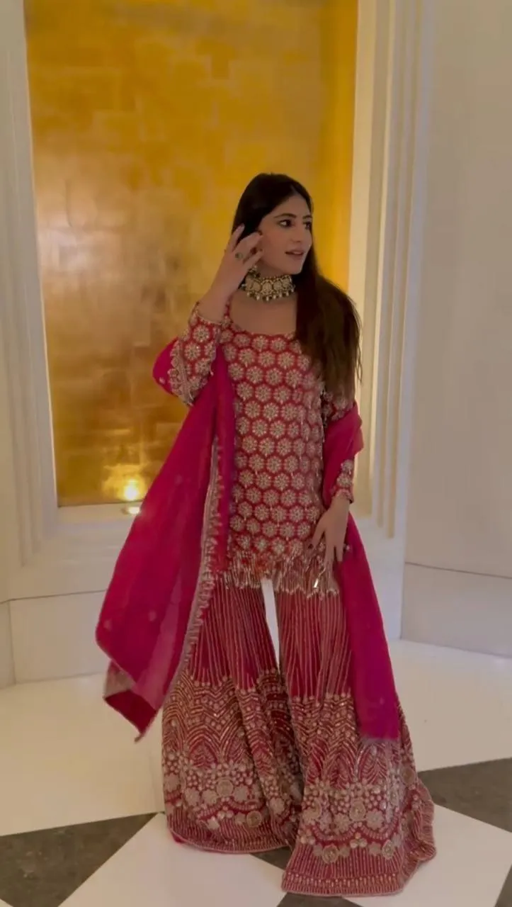 Cherry Red Bollywood Sharara for Eid 2026