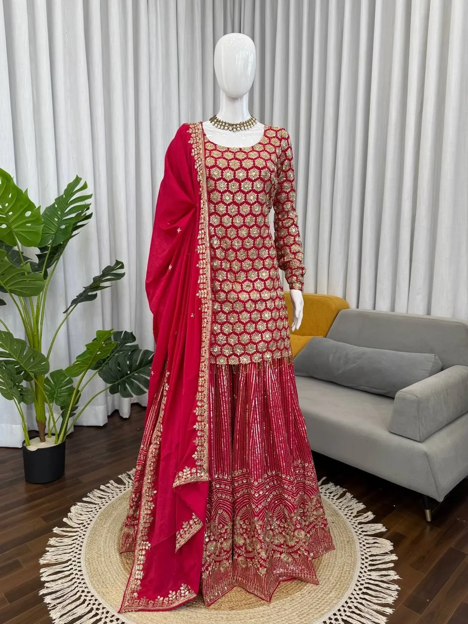 Cherry Red Bollywood Sharara for Eid 2026