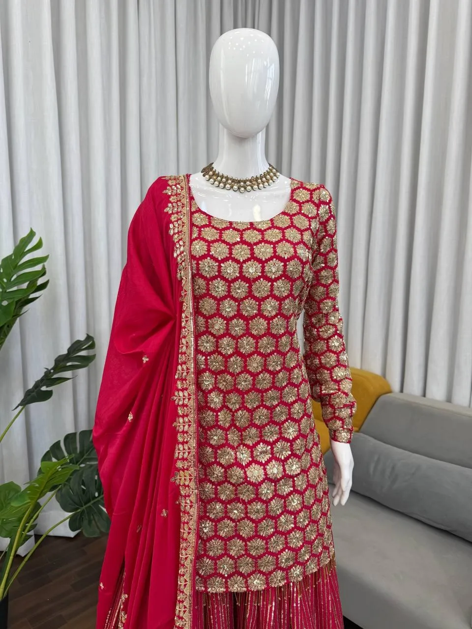 Cherry Red Bollywood Sharara for Eid 2026