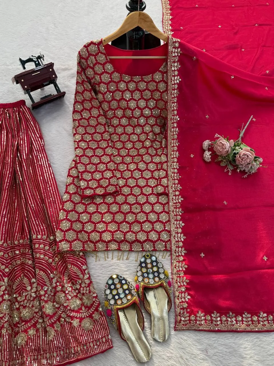 Cherry Red Bollywood Sharara for Eid 2026
