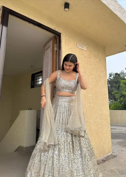 Cream Color Party Wear Lehenga Choli Set