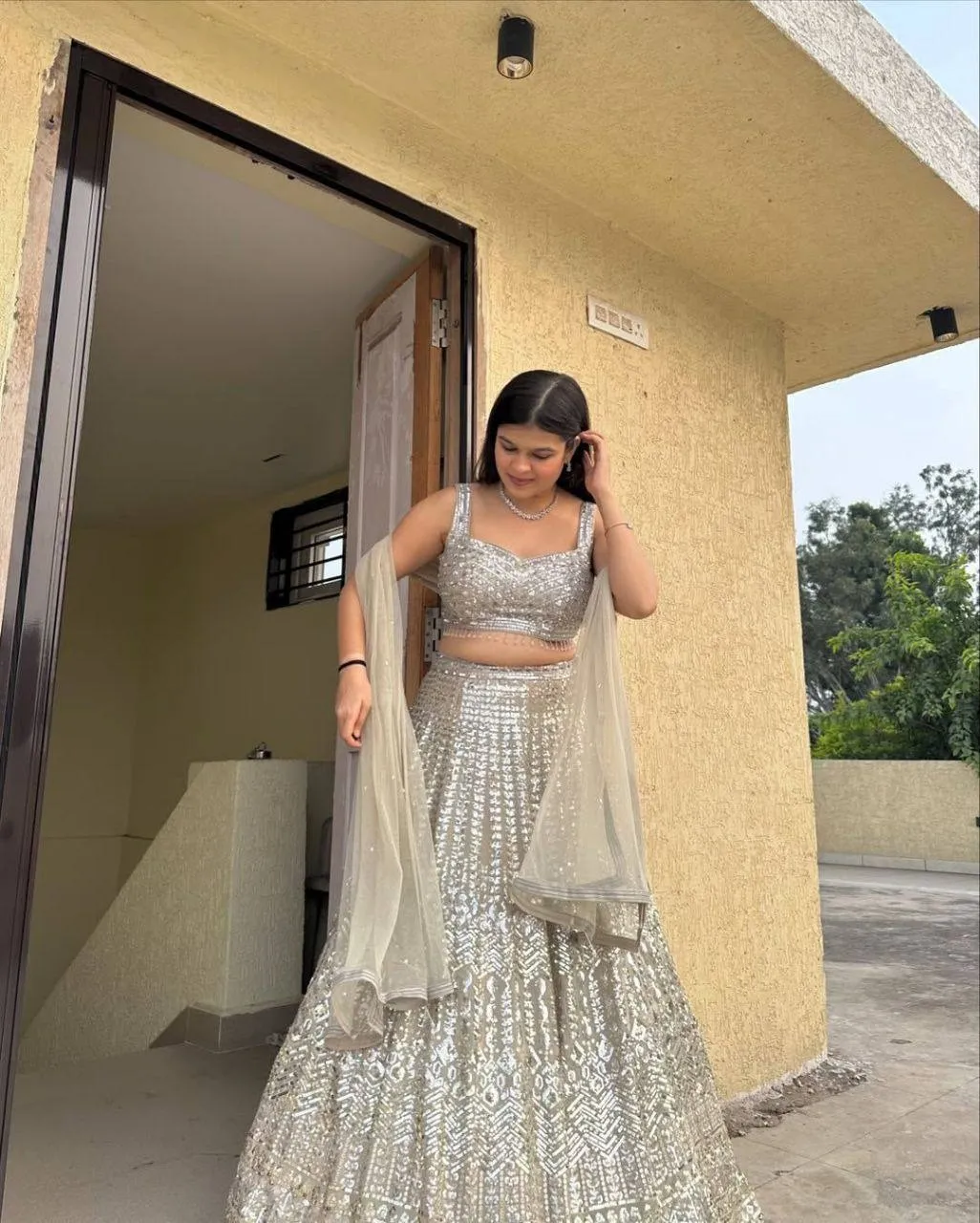 Cream Color Party Wear Lehenga Choli Set