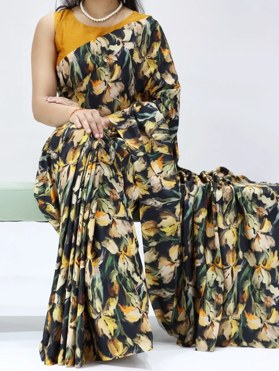 Crepe Silk Haldi Function Night Saree