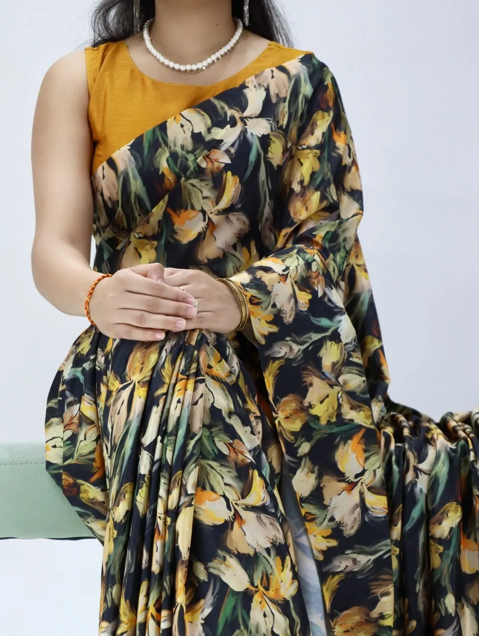 Crepe Silk Haldi Function Night Saree