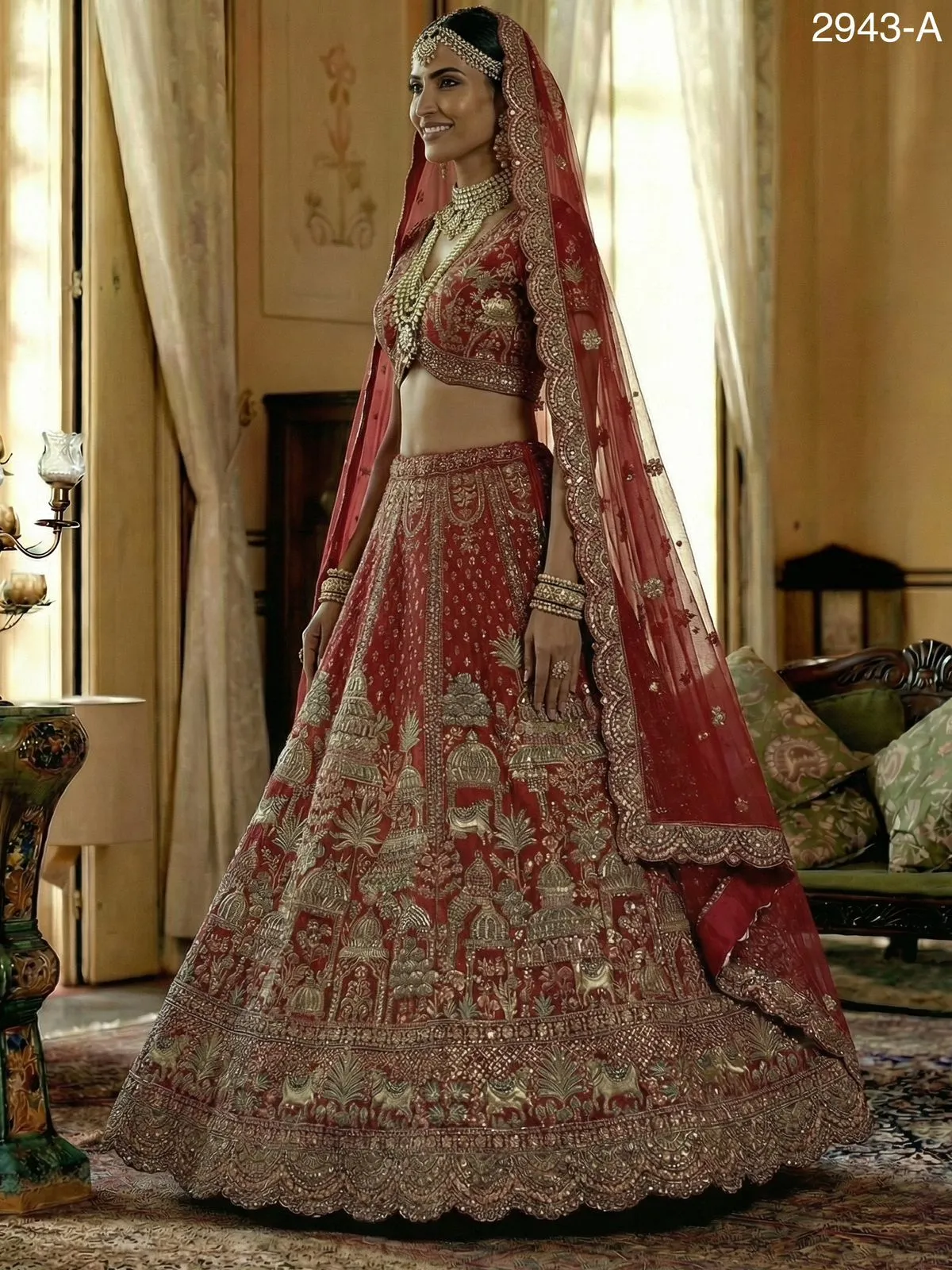 Double Dupatta Flared Bridal Lehenga Choli in Red