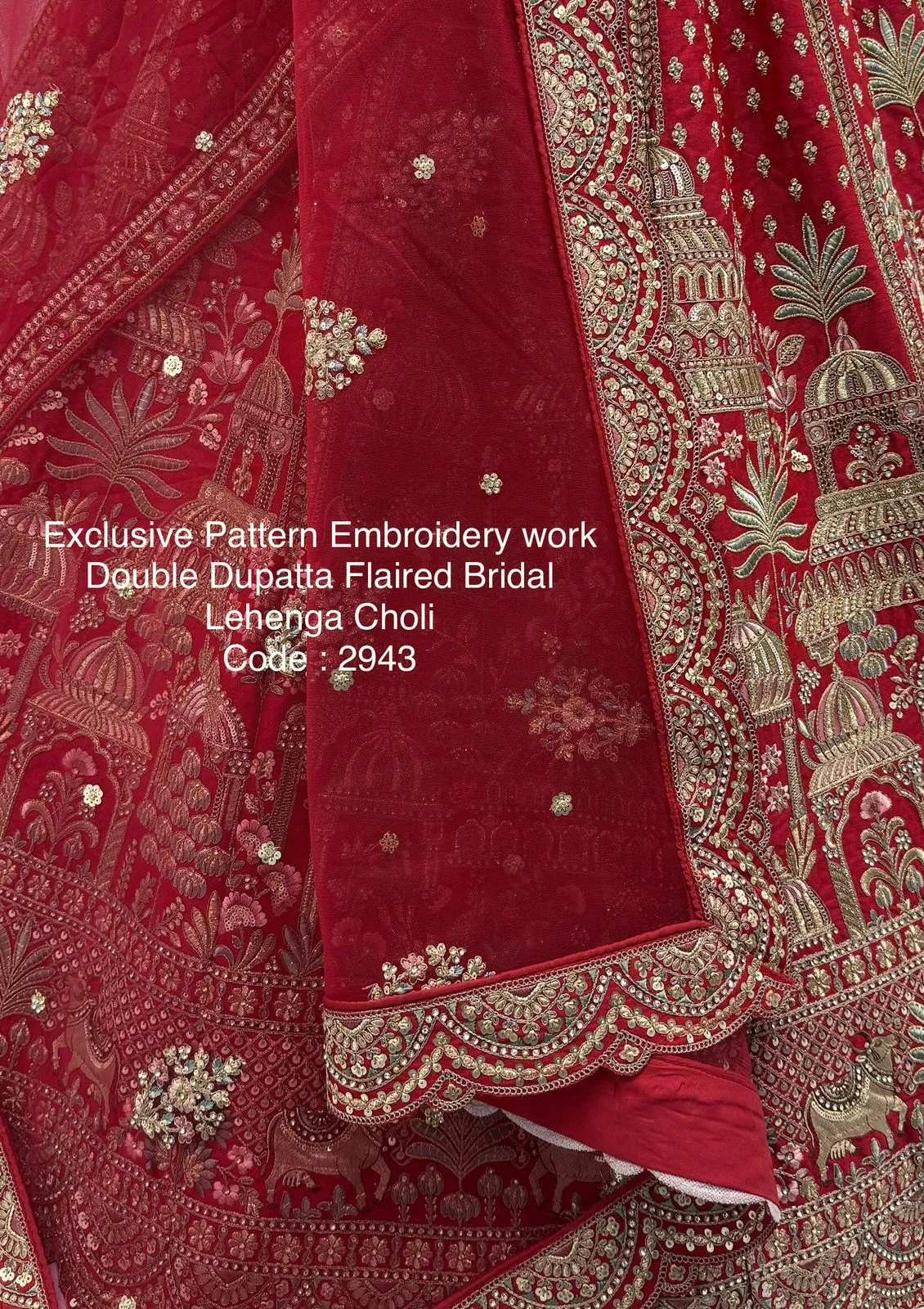 Double Dupatta Flared Bridal Lehenga Choli in Red