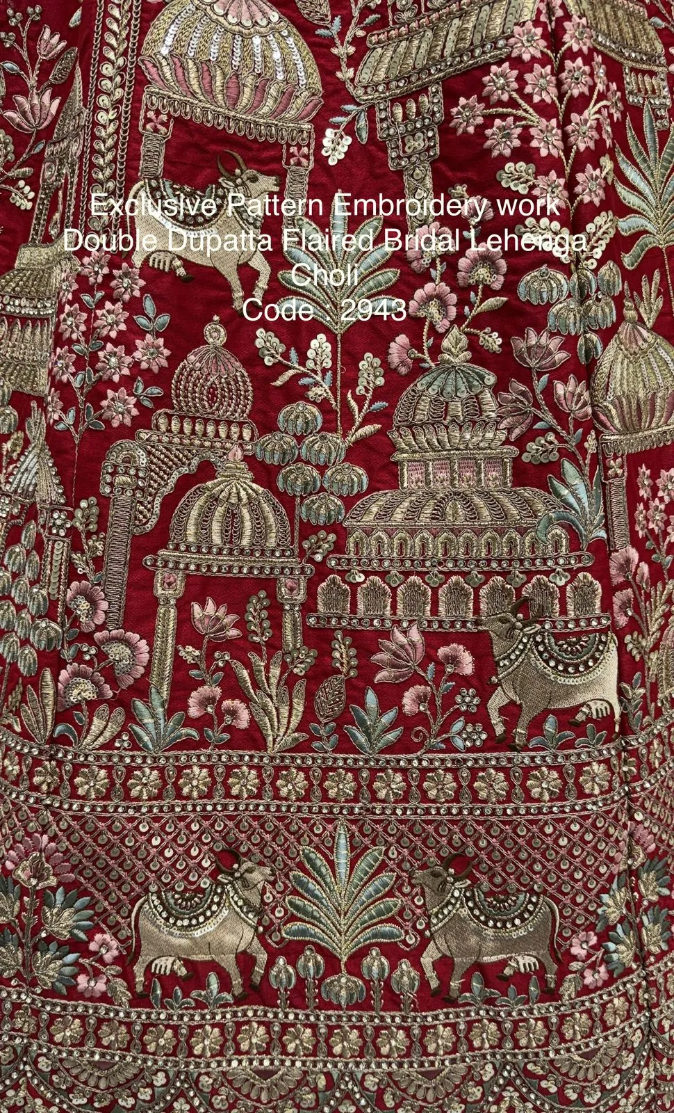 Double Dupatta Flared Bridal Lehenga Choli in Red