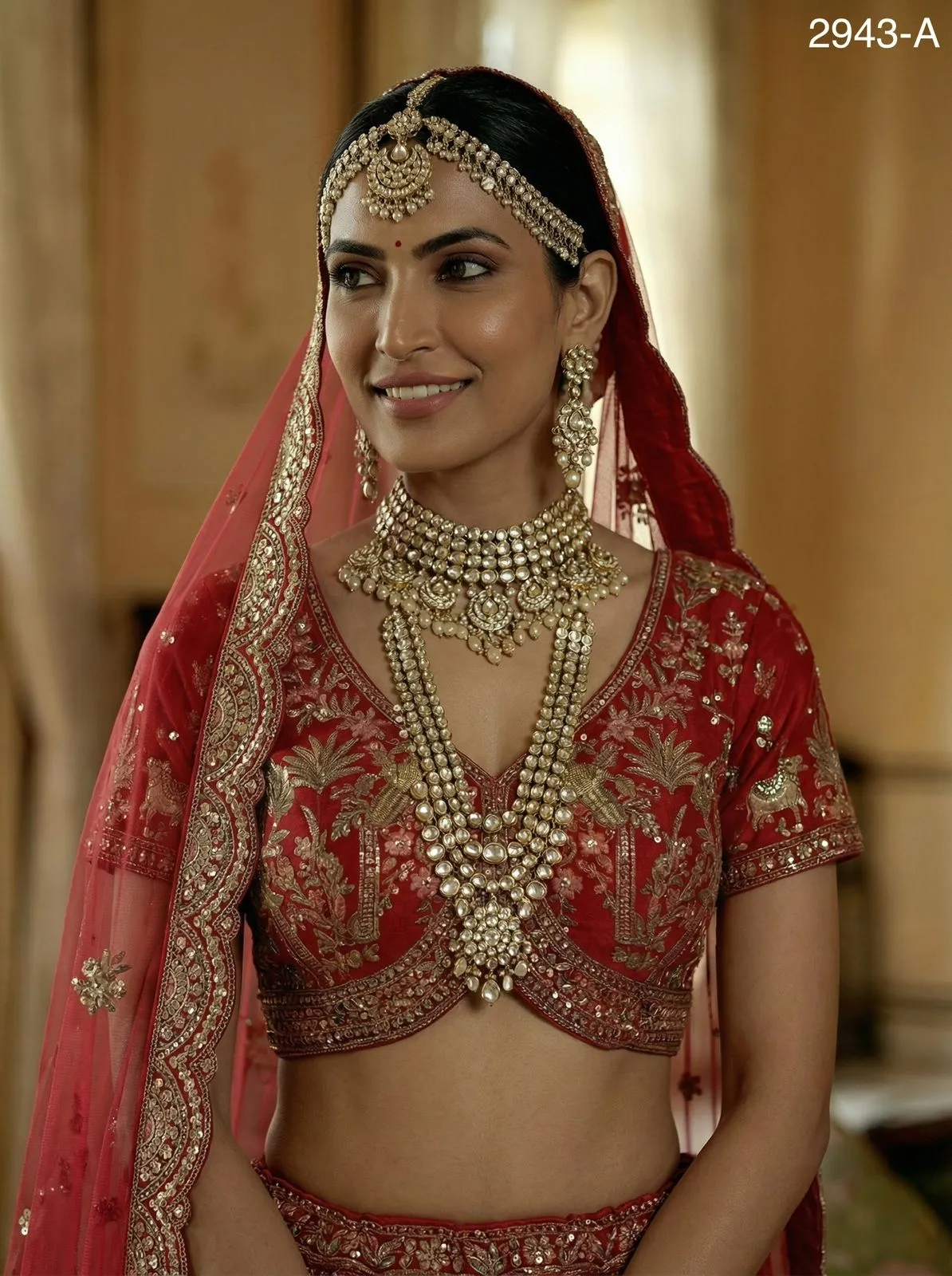 Double Dupatta Flared Bridal Lehenga Choli in Red