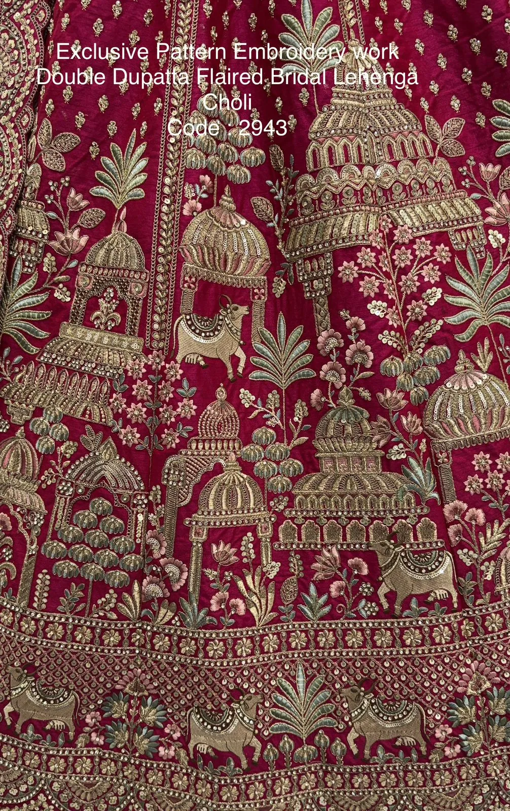 Double Dupatta Flared Bridal Lehenga Choli Rani Color