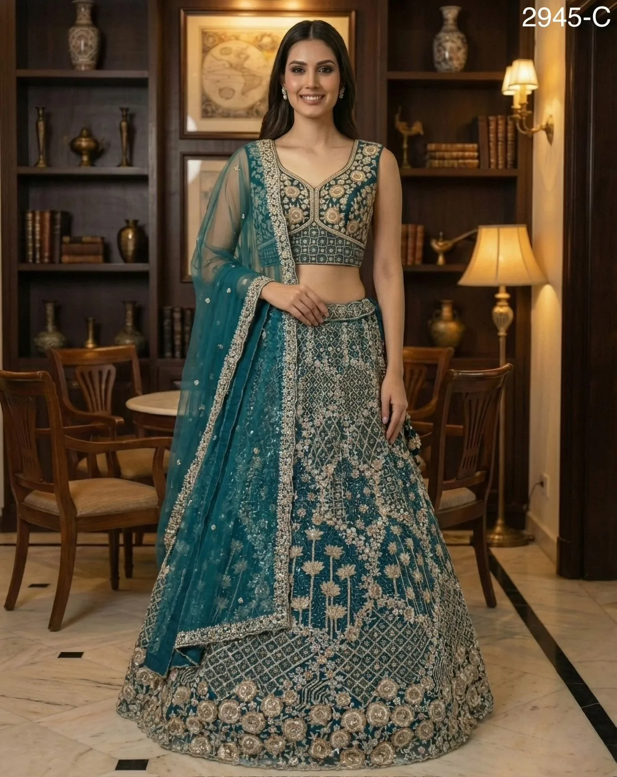 Elegant Premium Party Wear Sea Green Color Net Lehenga Choli
