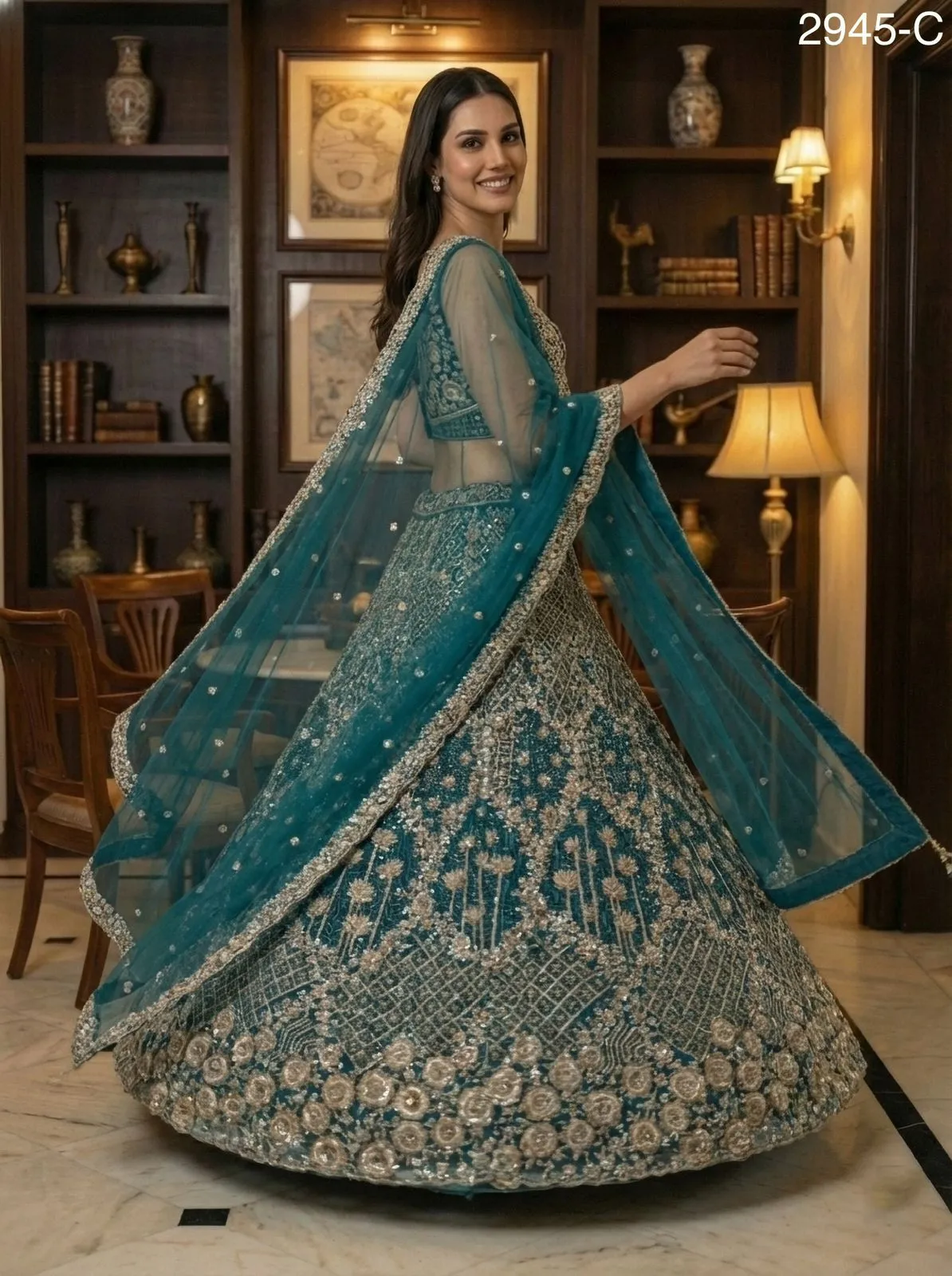 Elegant Premium Party Wear Sea Green Color Net Lehenga Choli