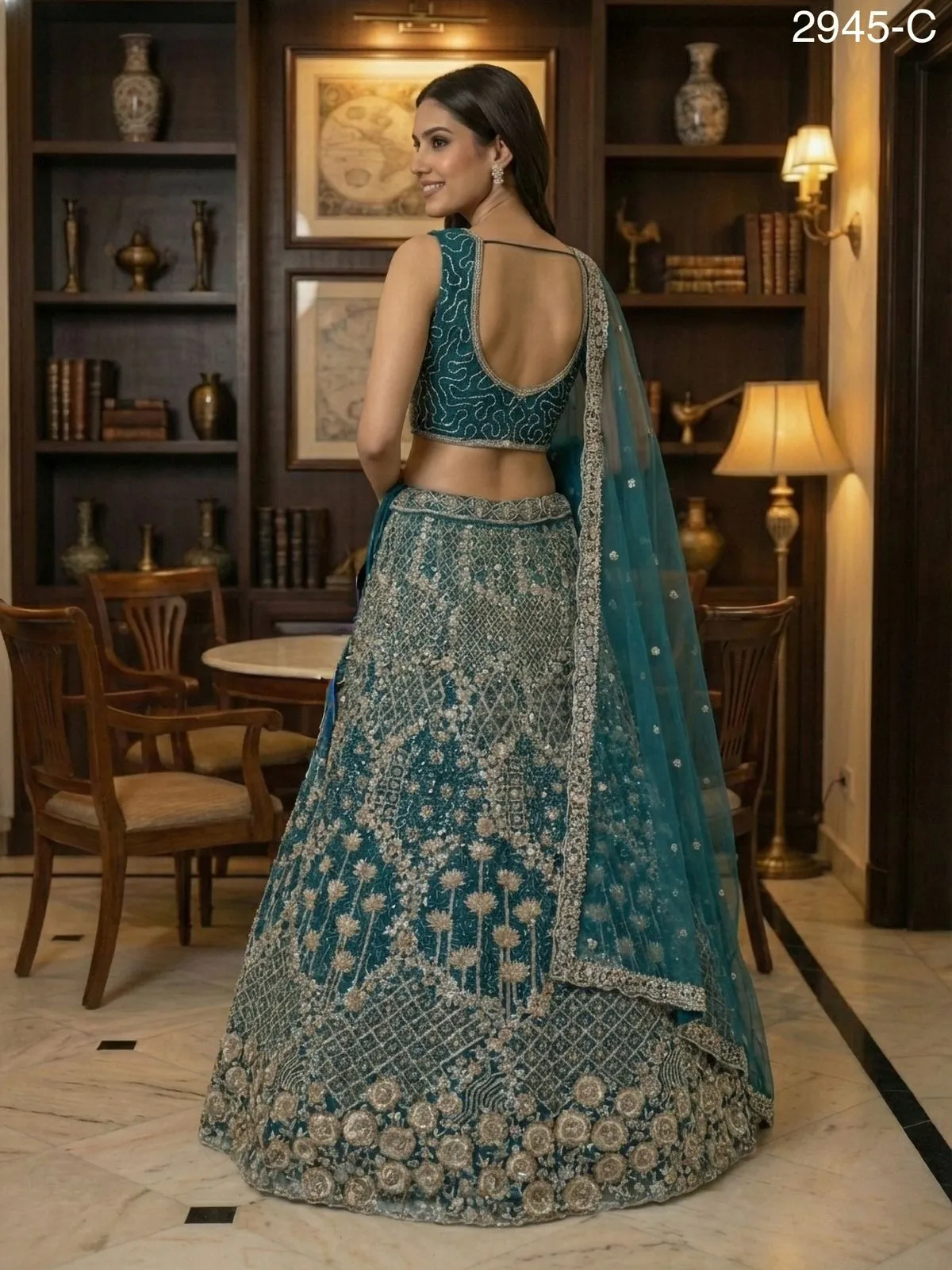 Elegant Premium Party Wear Sea Green Color Net Lehenga Choli