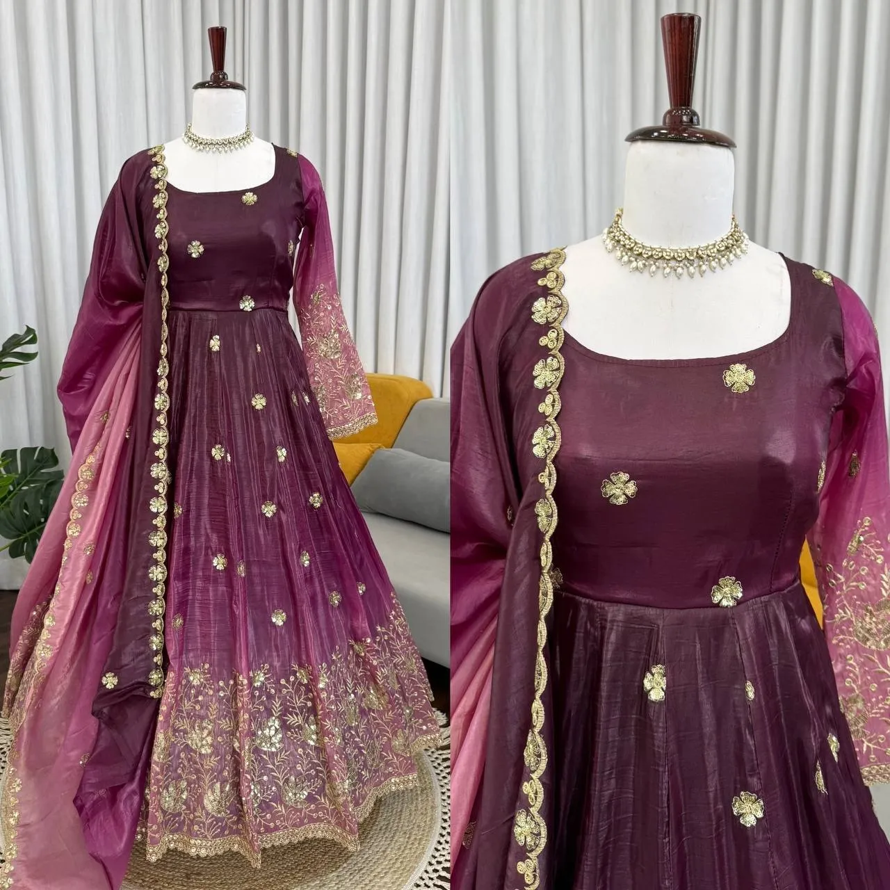 Elegant Purple Anarkali for Wedding Guest