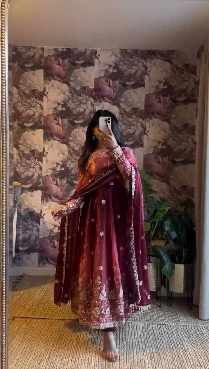 Elegant Purple Anarkali for Wedding Guest